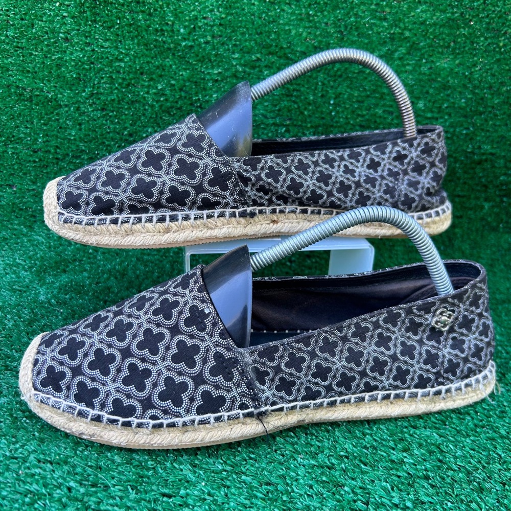 Brighton‎ Avila Espadrille Flats Womens 10 Black White Quatrefoil Slip On Shoes